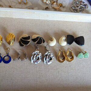 Vintage to New Lot of 9 Pair Earrings Gold Tone Dead Stock Late 80's